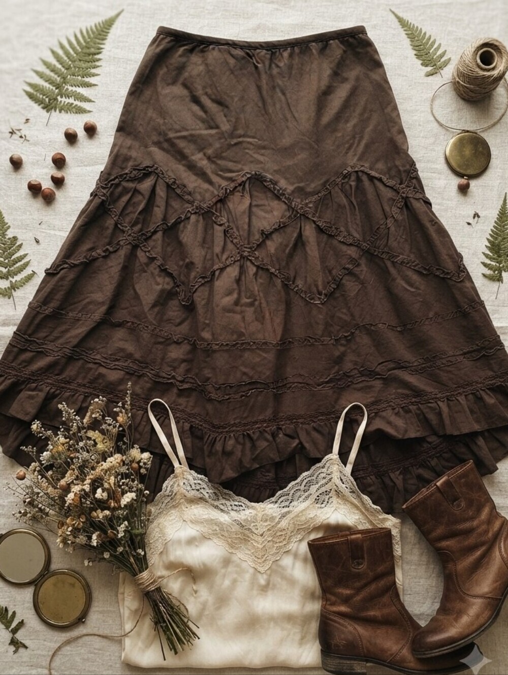 Apt. 9 Cotton Brown Flowy Boho Maxi Skirt